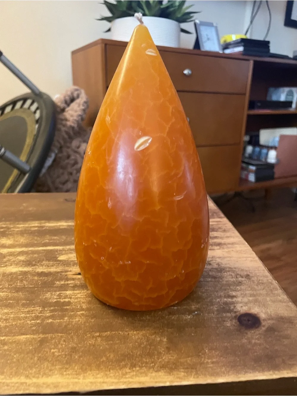 Candles pumpkin color Teardrop Decorative Candle Pair new Cedar & Saffron Scent